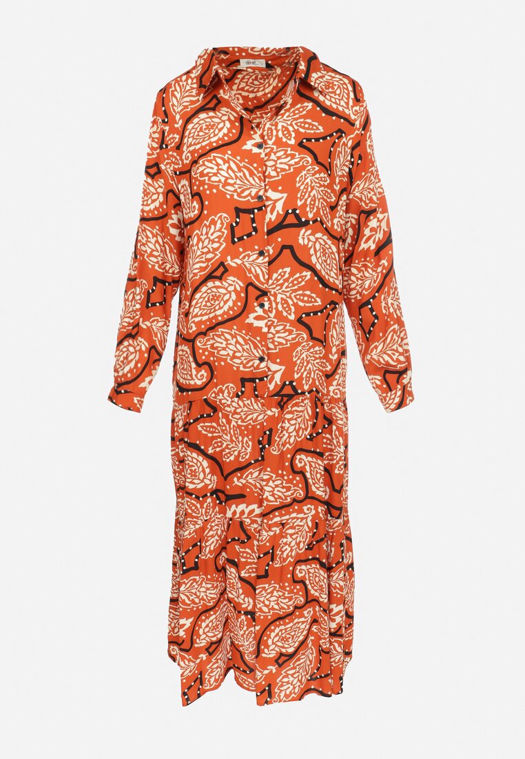 Pomarańczowa Sukienka Koszulowa w Kwiaty Zari
