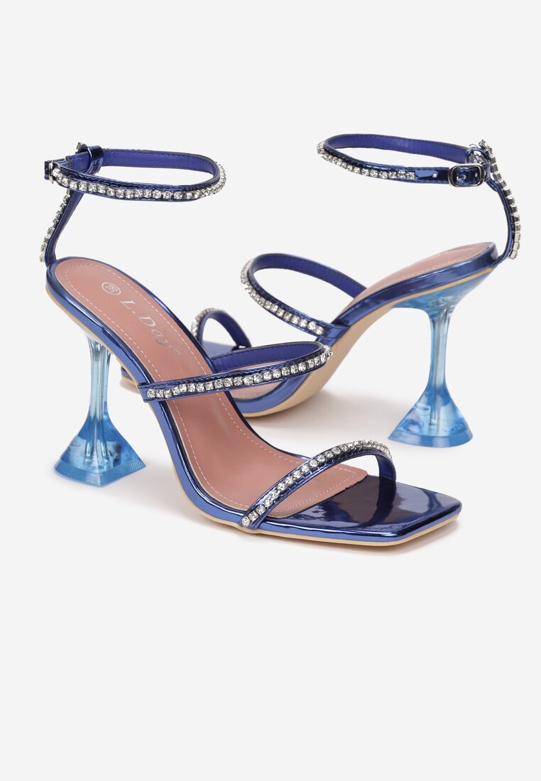 Niebieskie Sandały na Transparentnym Obcasie z Paskami z Cyrkoniami Verne