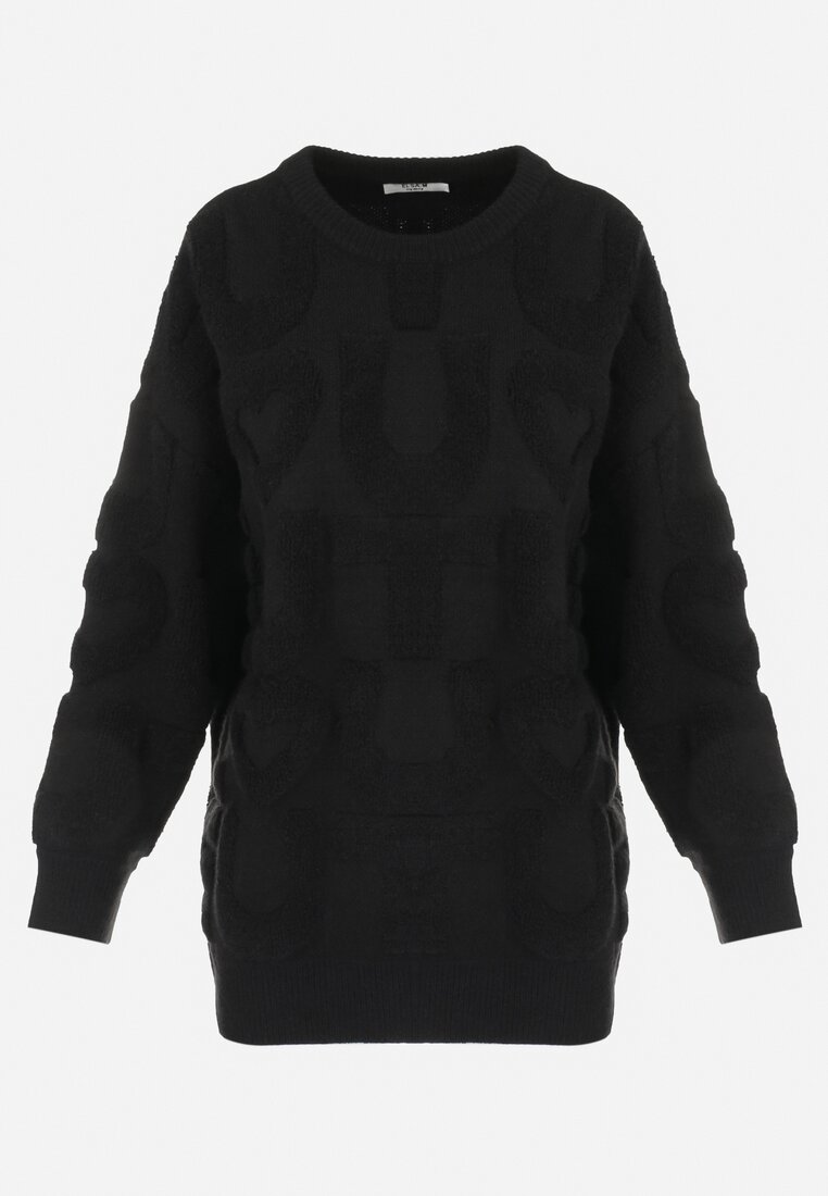 Czarny Sweter Oversize z Tłoczeniem Gelo