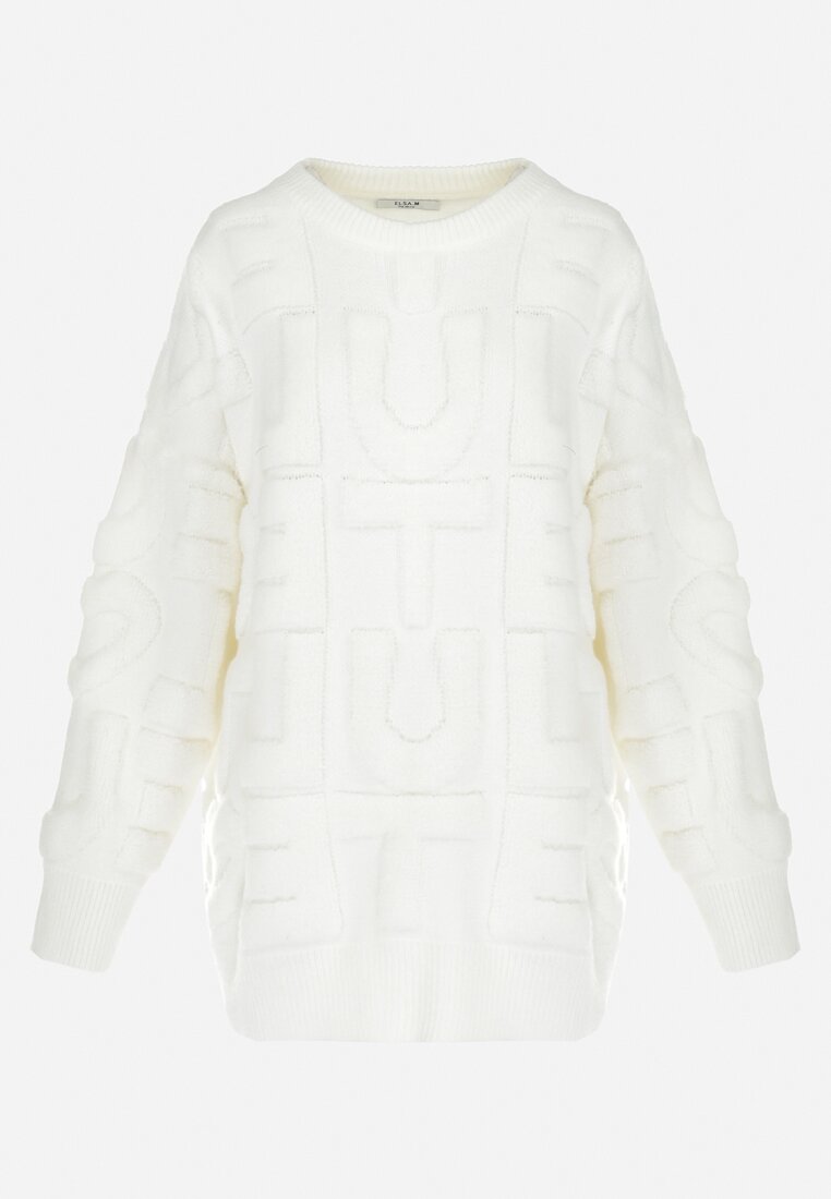 Biały Sweter Oversize z Tłoczeniem Gelo