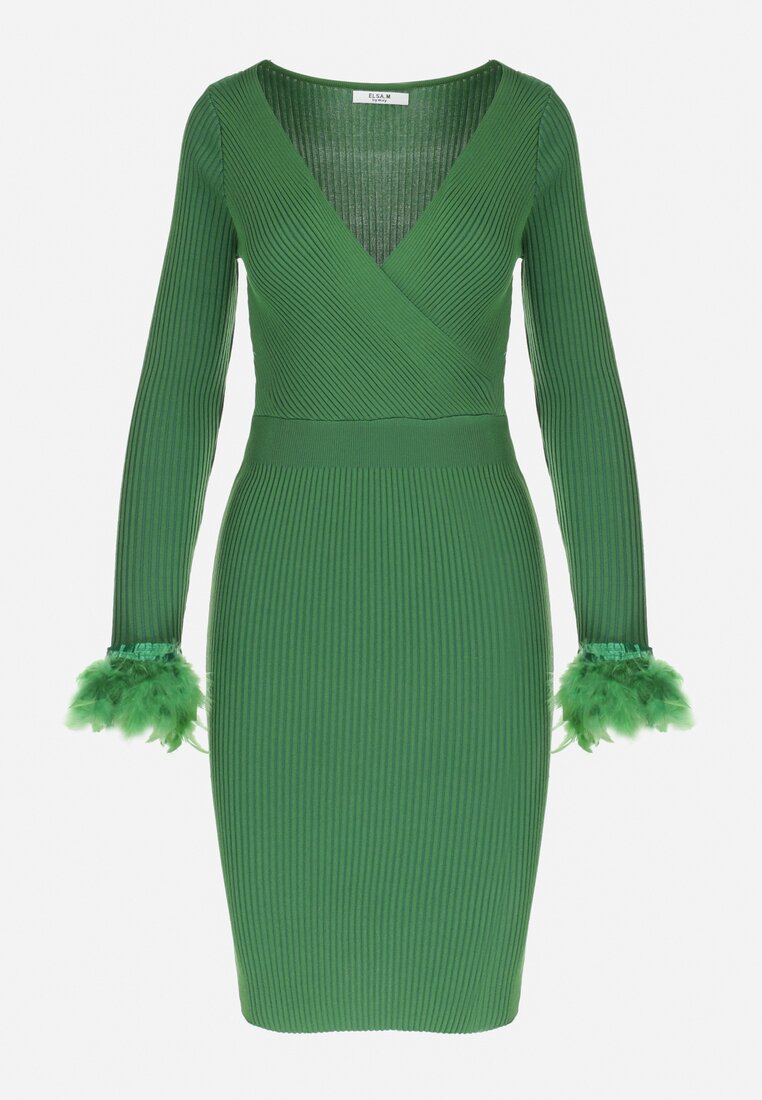 Zielona Sukienka Dzianinowa z Piórami Andwil