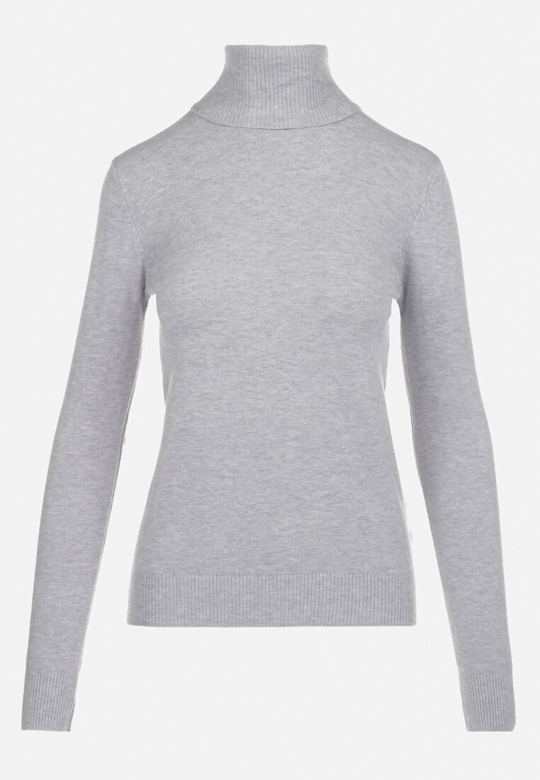 Szary Golf Dzianinowy z Długim Rękawem Kalfi