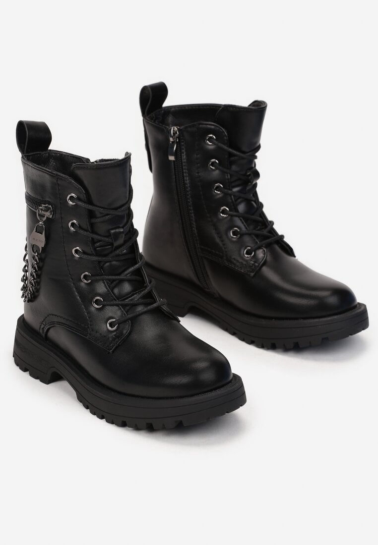 Czarne Botki Workery z Łańcuchem Yolote