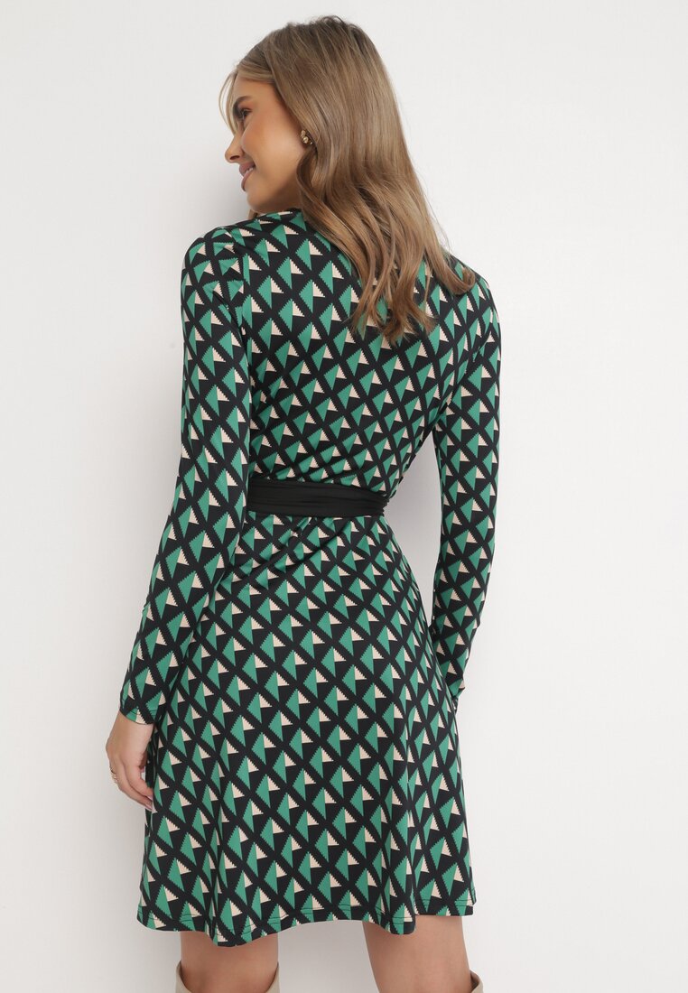 Zielona Sukienka Kopertowa w Geometryczny Wzór Chlasee