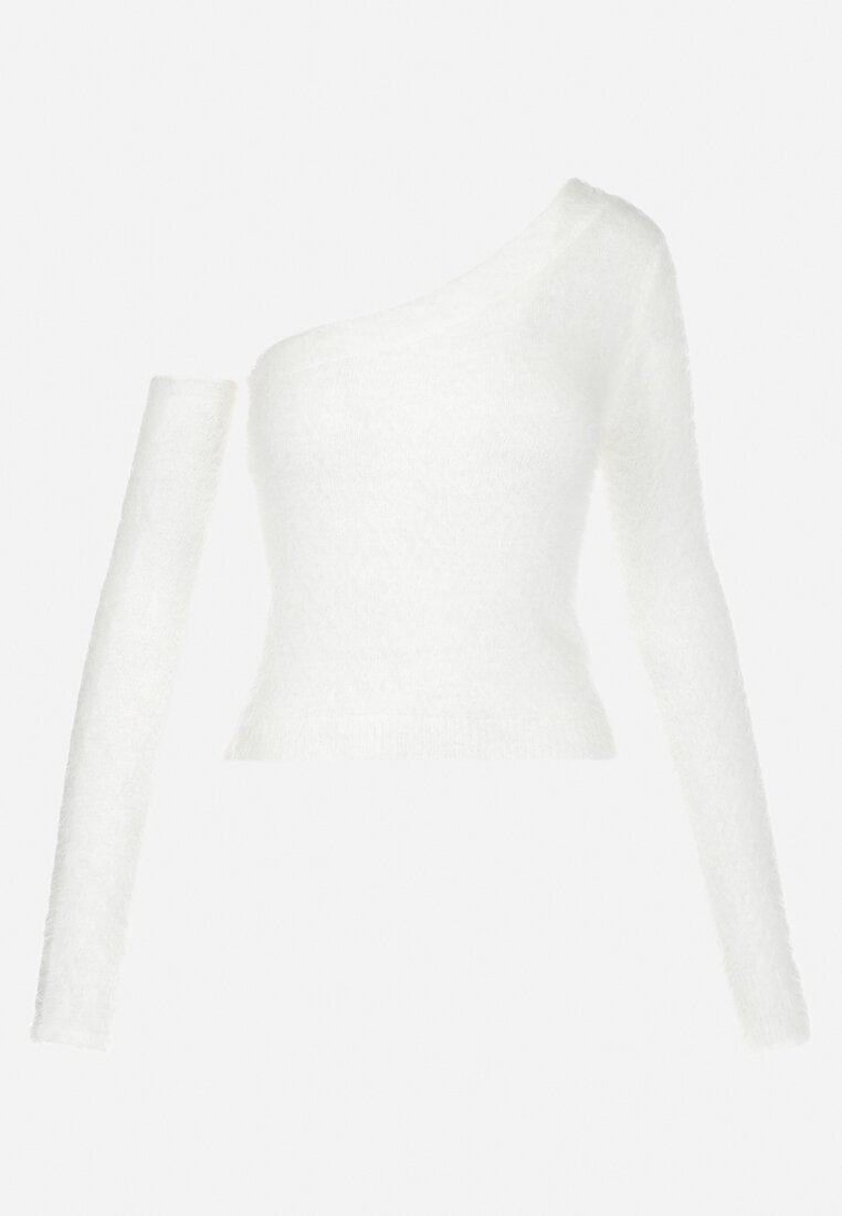 Biały Sweter na Jedno Ramię Yile