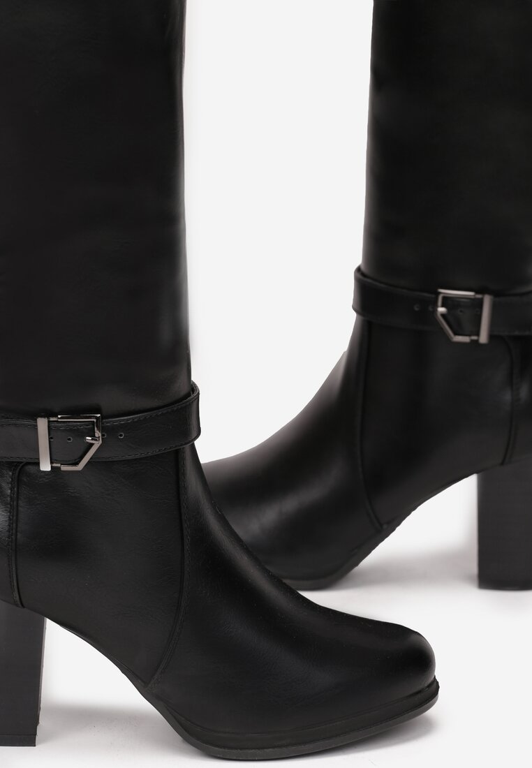 Czarne Kozaki na Słupku z Klamerką Chala