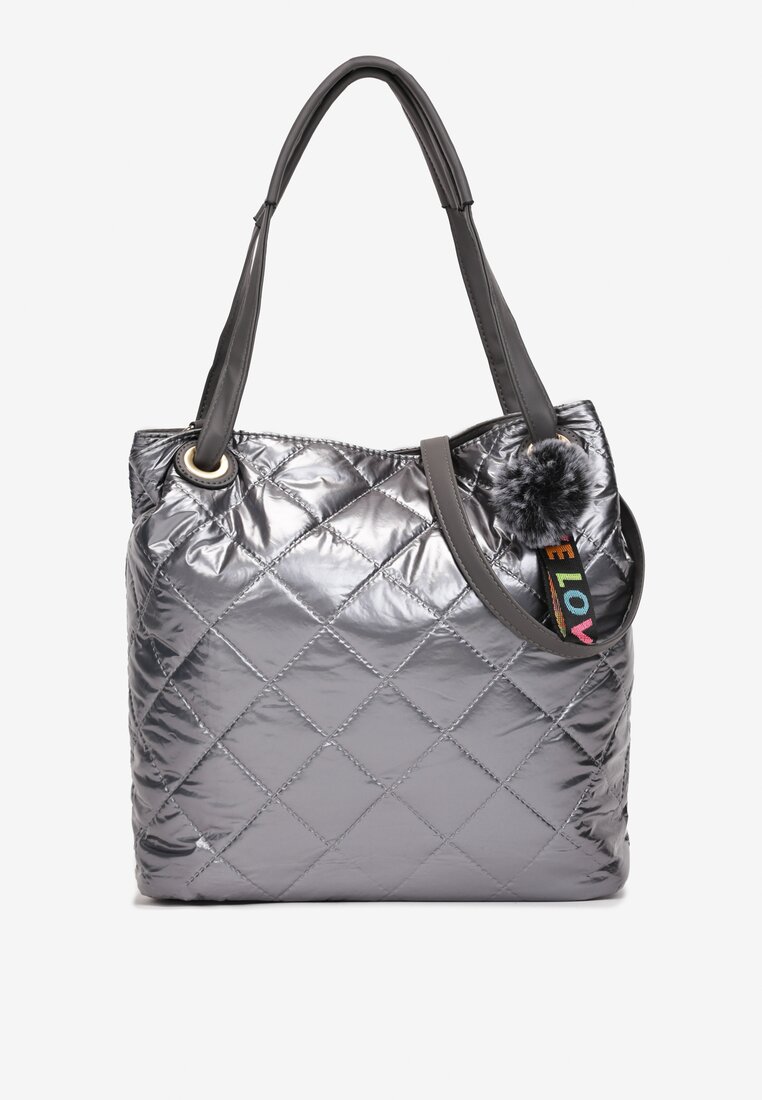 Szara Duża Torebka Lakierowana z Pikowaniem Maphi