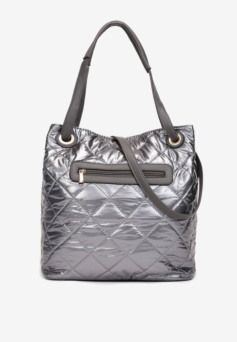 Szara Duża Torebka Lakierowana z Pikowaniem Maphi