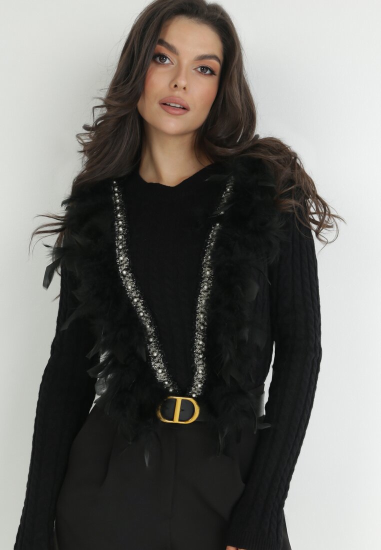 Czarny Sweter z Piórami Beliita