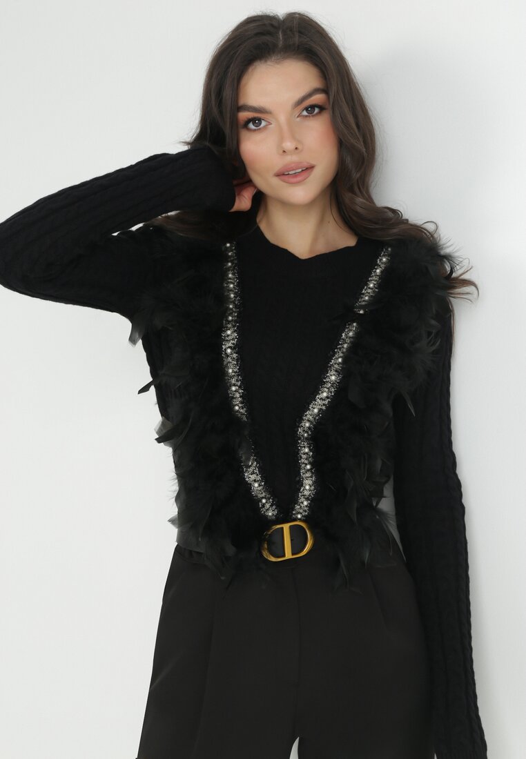 Czarny Sweter z Piórami Beliita