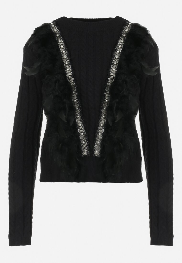 Czarny Sweter z Piórami Beliita