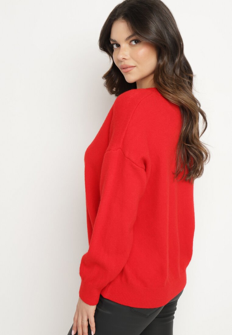 Czerwony Sweter z Wiskozy Oversize Yorate