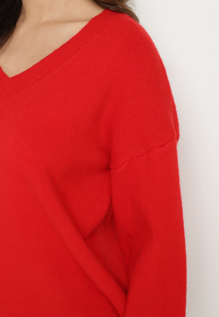 Czerwony Sweter z Wiskozy Oversize Yorate