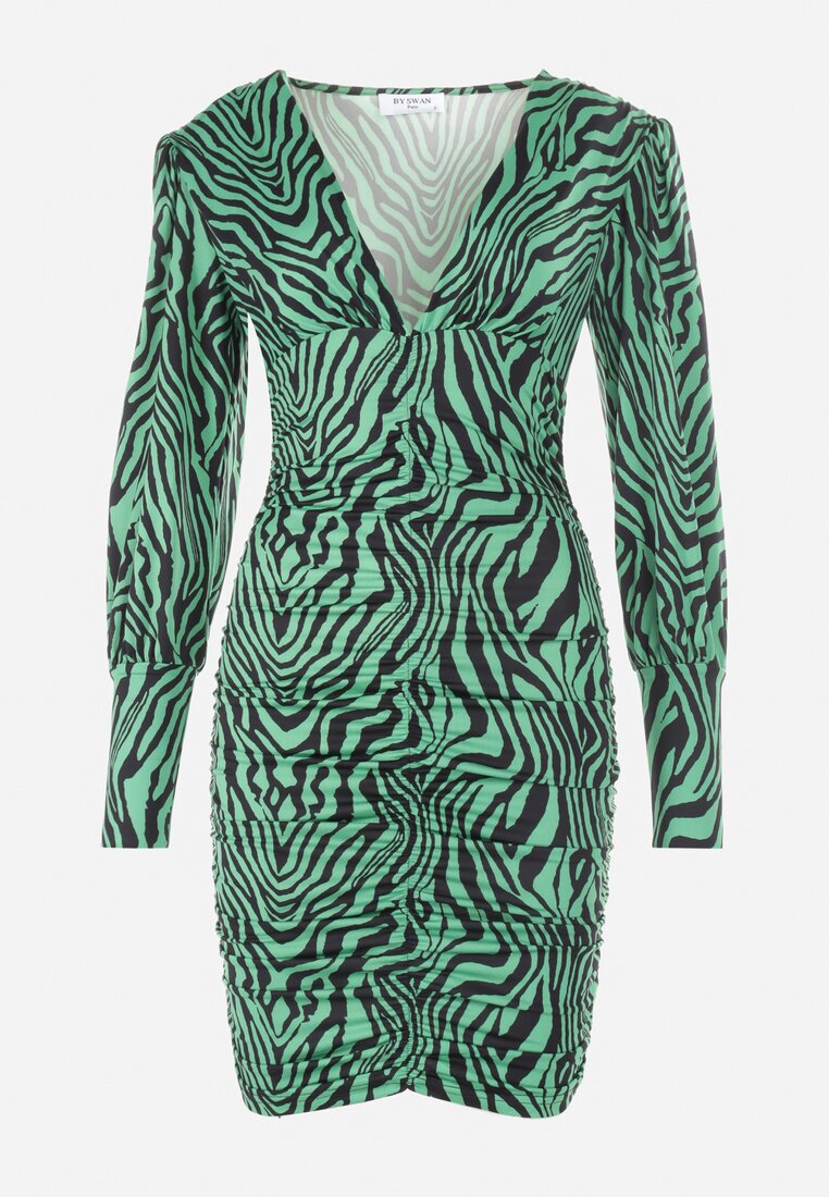 Zielona Sukienka Dopasowana z Głębokim Dekoltem Selidam