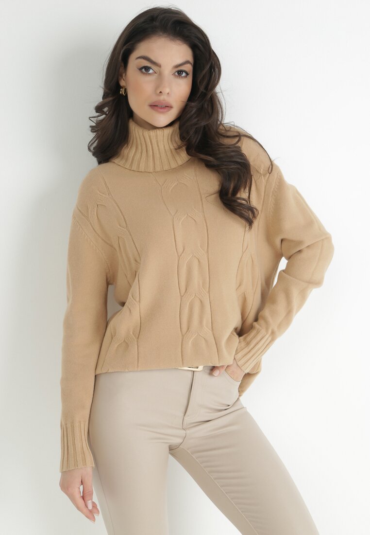 Beżowy Golf z Warkoczykowym Splotem Kono