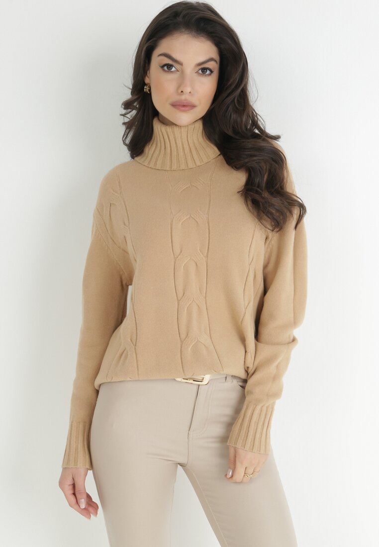 Beżowy Golf z Warkoczykowym Splotem Kono