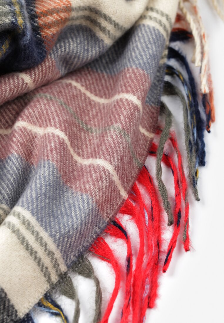 Szary Szalik z Bawełną i Wiskozą w Kratę z Frędzlami Cako