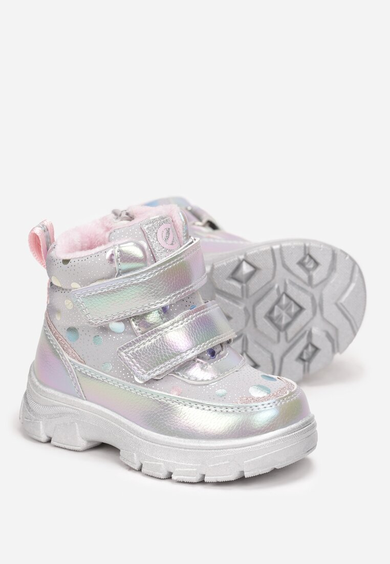 Srebrne Śniegowce Brokatowe na Grubej Podeszwie Ponde