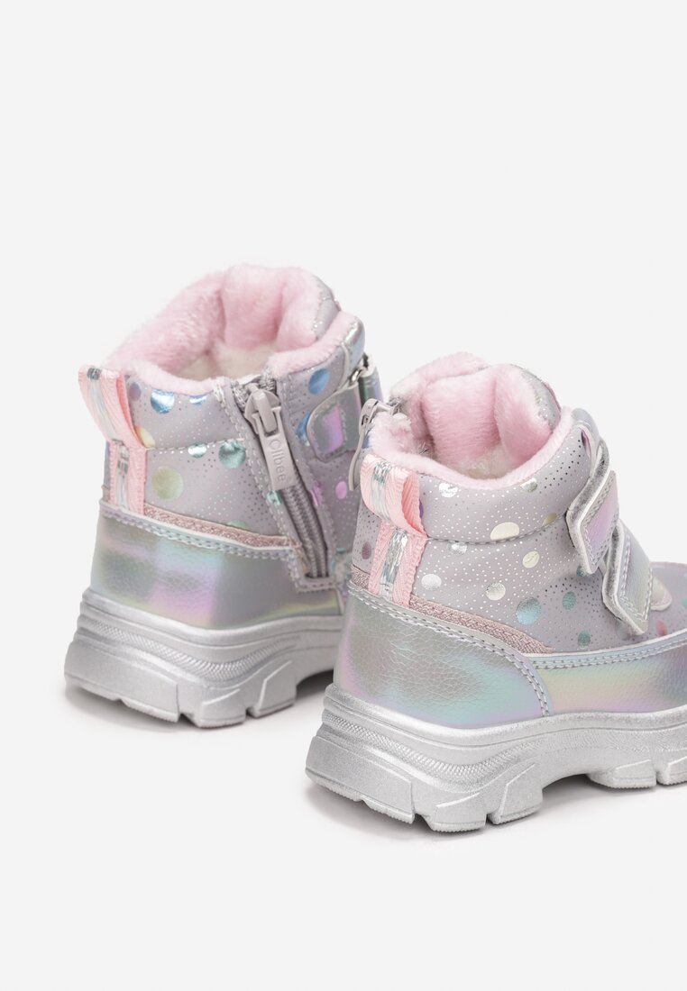 Srebrne Śniegowce Brokatowe na Grubej Podeszwie Ponde