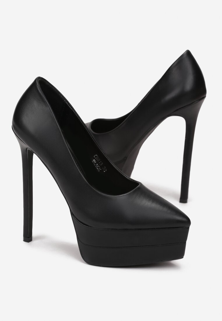 Czarne Szpilki na Platformie ze Szpiczastym Noskiem Kaleah
