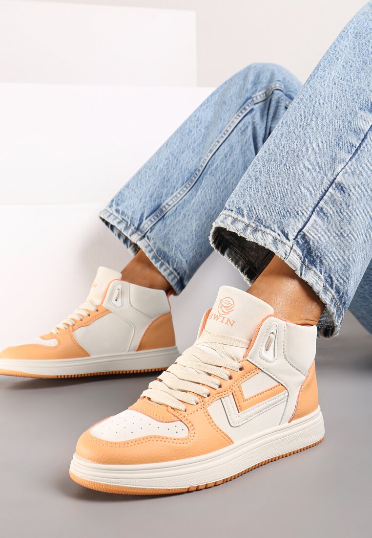 Beżowo-Pomarańczowe Sneakersy Alcothee
