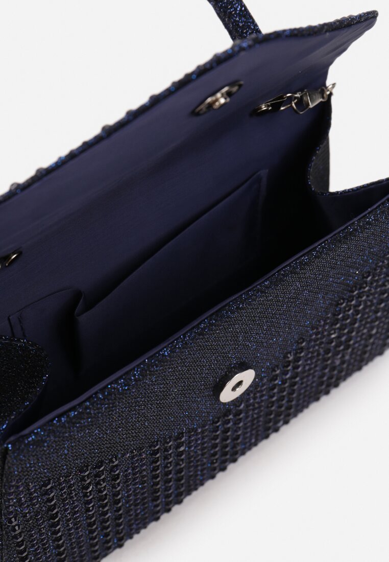 Granatowa Torebka Mała Brokatowa z Cyrkoniami Kamea