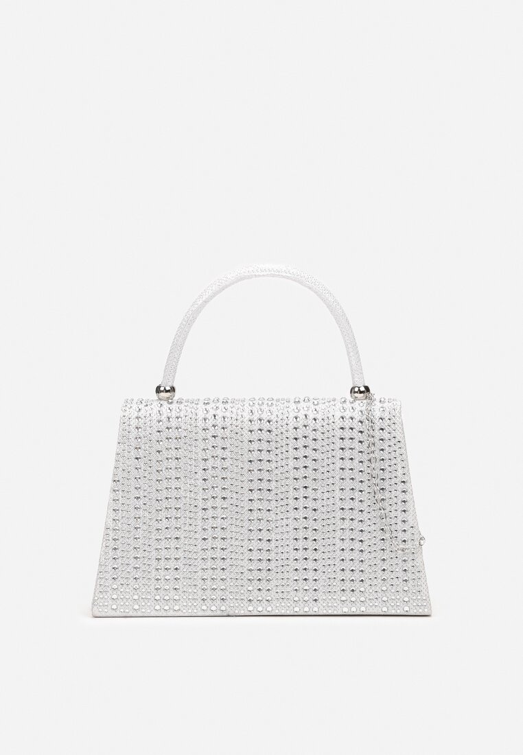 Biała Torebka Mała Brokatowa z Cyrkoniami Kamea