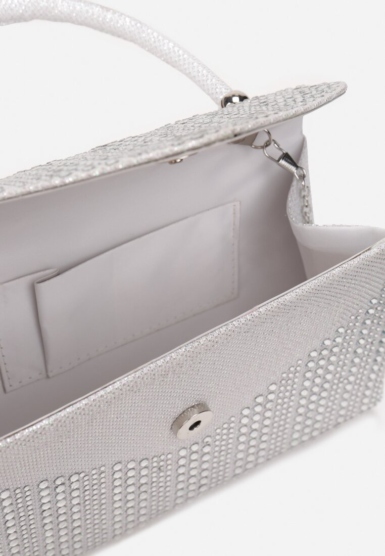 Biała Torebka Mała Brokatowa z Cyrkoniami Kamea