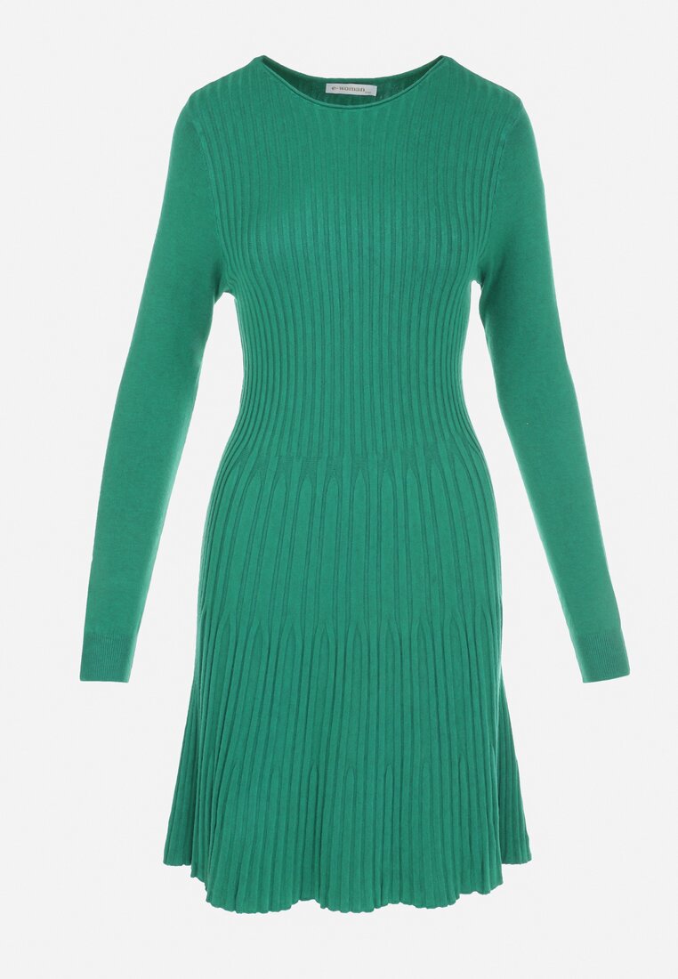Zielona Sukienka Dzianinowa z Plisowanym Dołem Vova