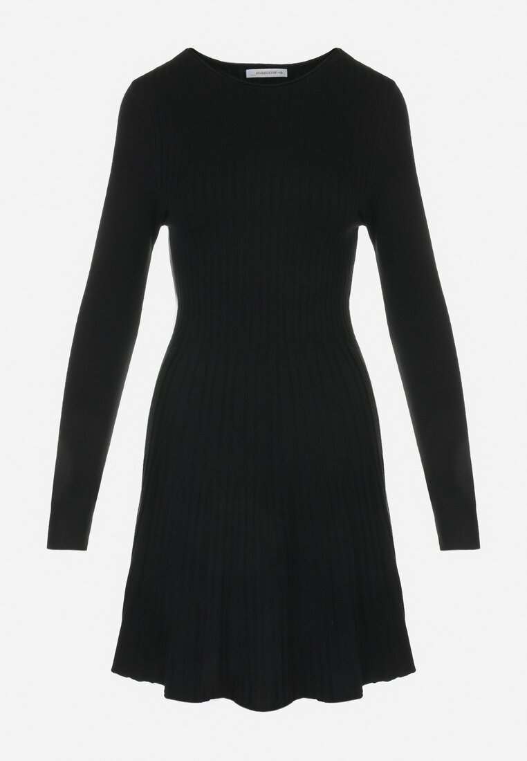 Czarna Sukienka Dzianinowa z Plisowanym Dołem Vova