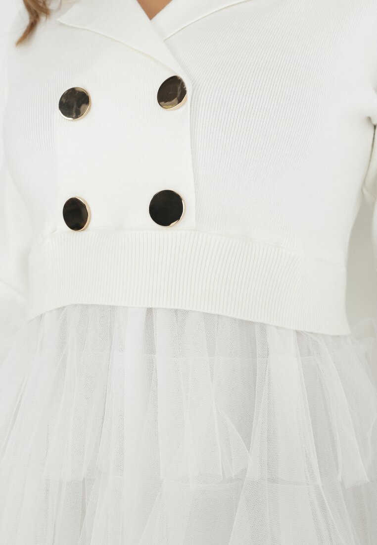 Biała Sukienka Rozkloszowana z Falbankami z Tiulu Zoglare
