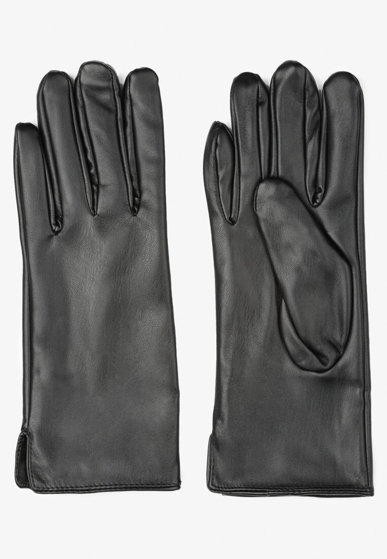 Czarne Rękawiczki z Imitacji Skóry Ocieplone Crisiali