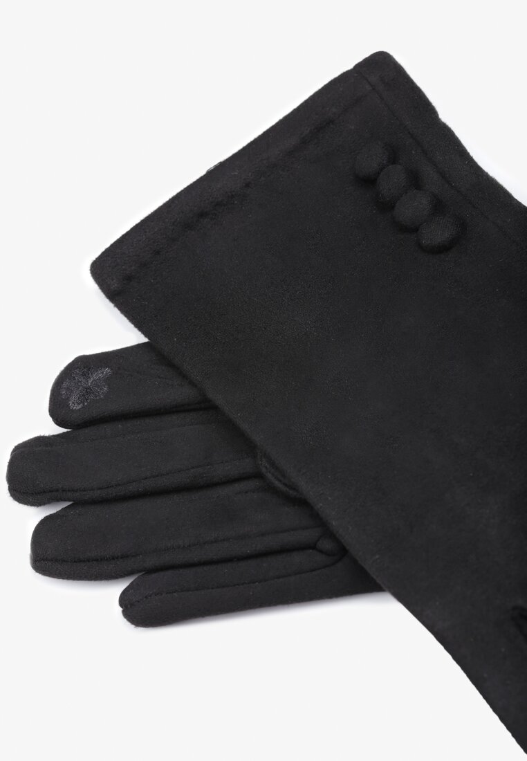 Czarne Rękawiczki z Ozdobnymi Guzikami Citho