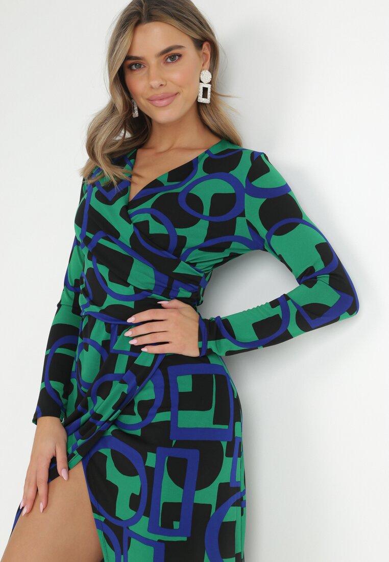 Zielona Sukienka Dzianinowa w Geometryczny Wzór Limo