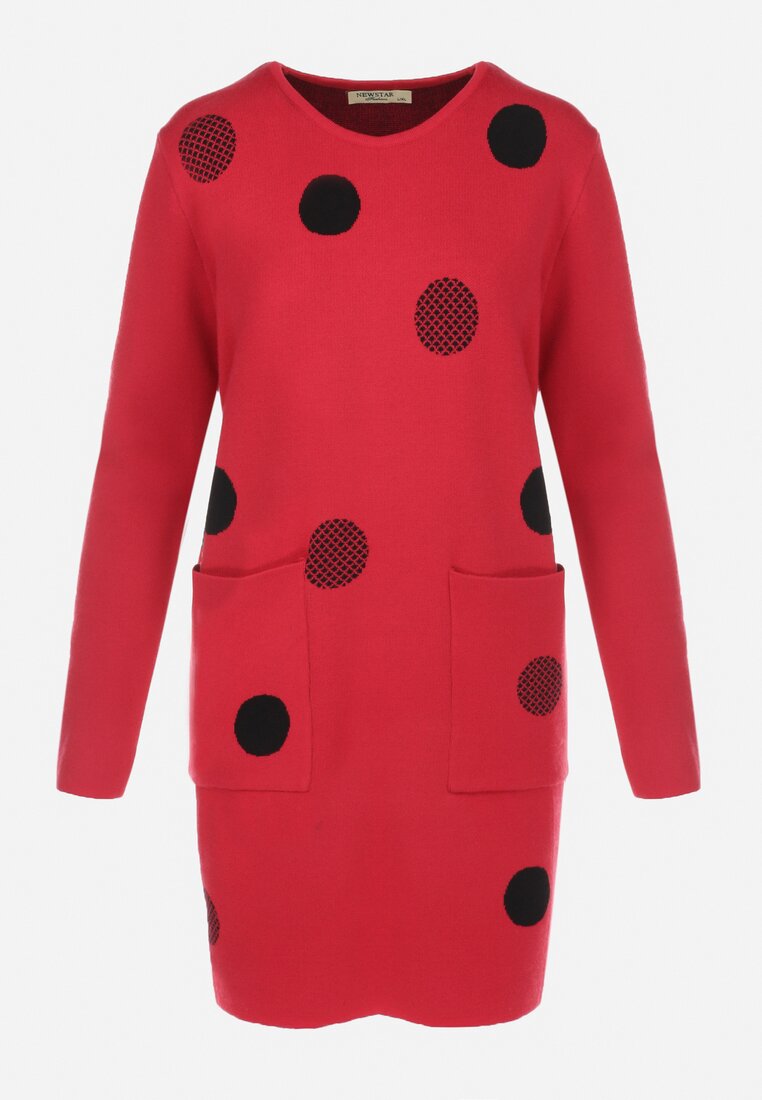Czerwona Tunika Oversize w Kropki Baci