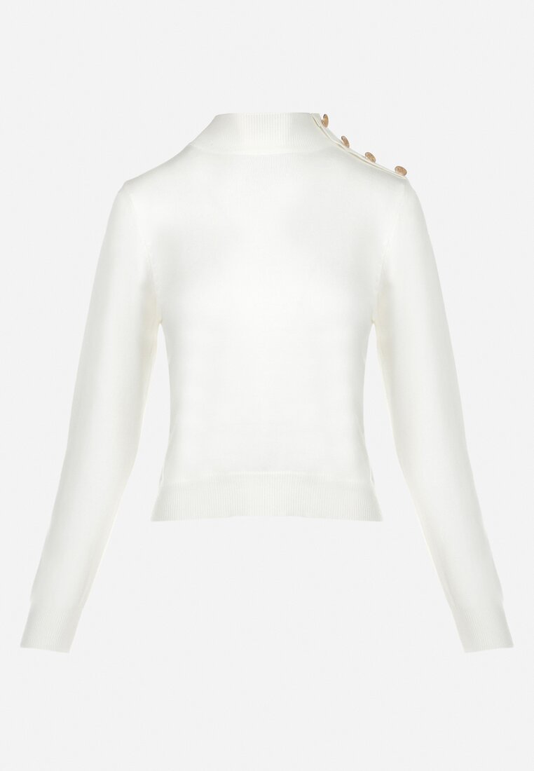 Biały Sweter z Półgolfem i Guzikami Fraitile