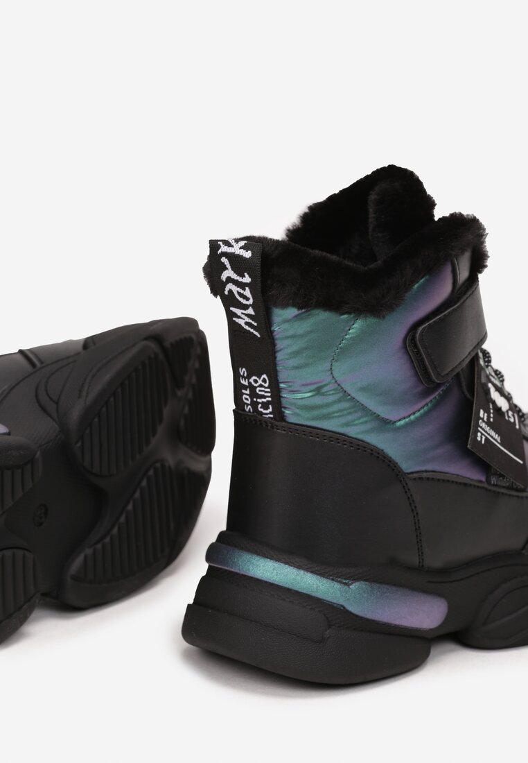 Czarno-Zielone Śniegowce na Grubej Podeszwie Mevna