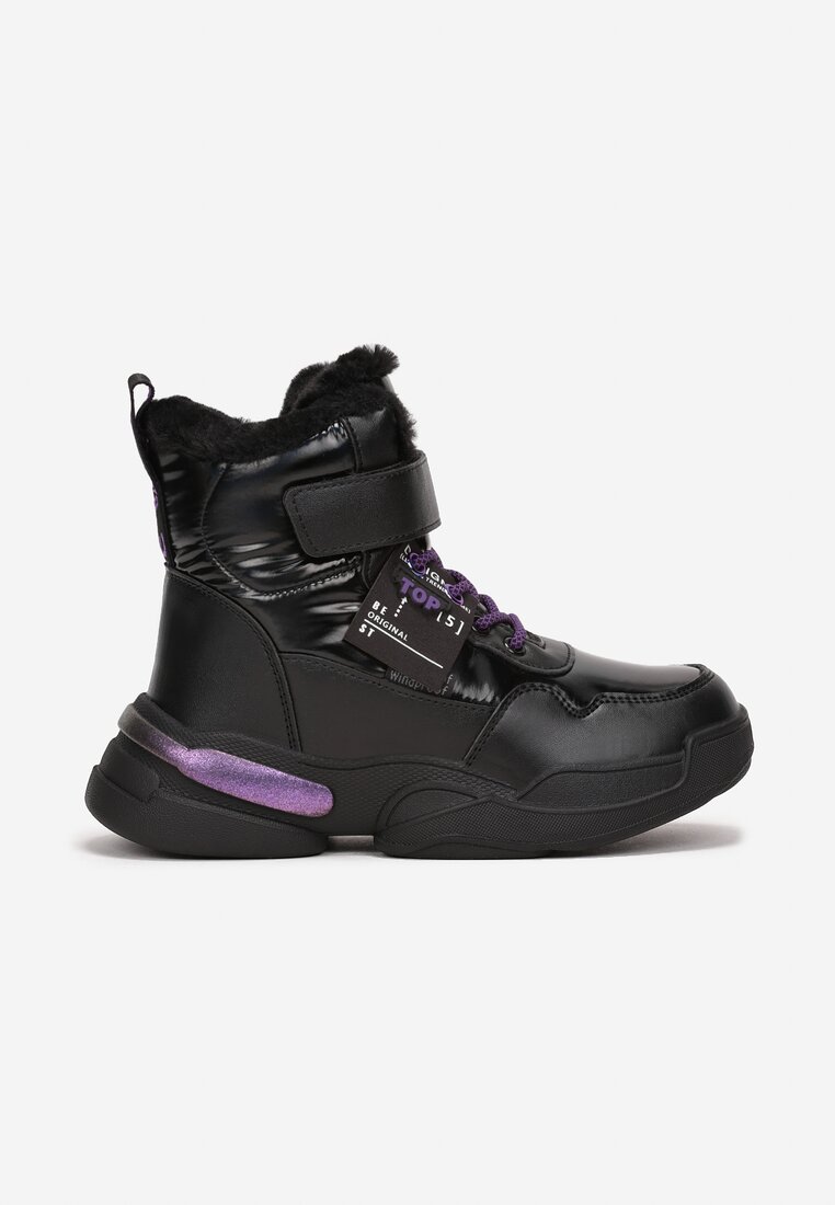 Czarno-Fioletowe Śniegowce na Grubej Podeszwie Mevna