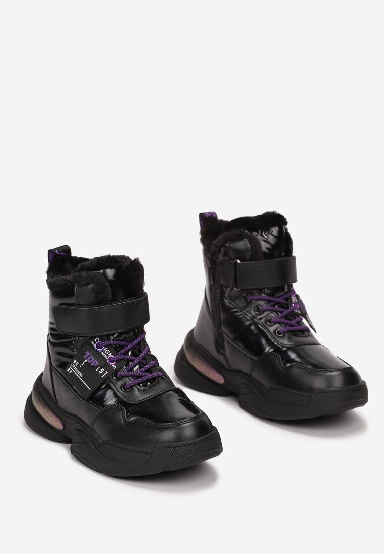 Czarno-Fioletowe Śniegowce na Grubej Podeszwie Mevna
