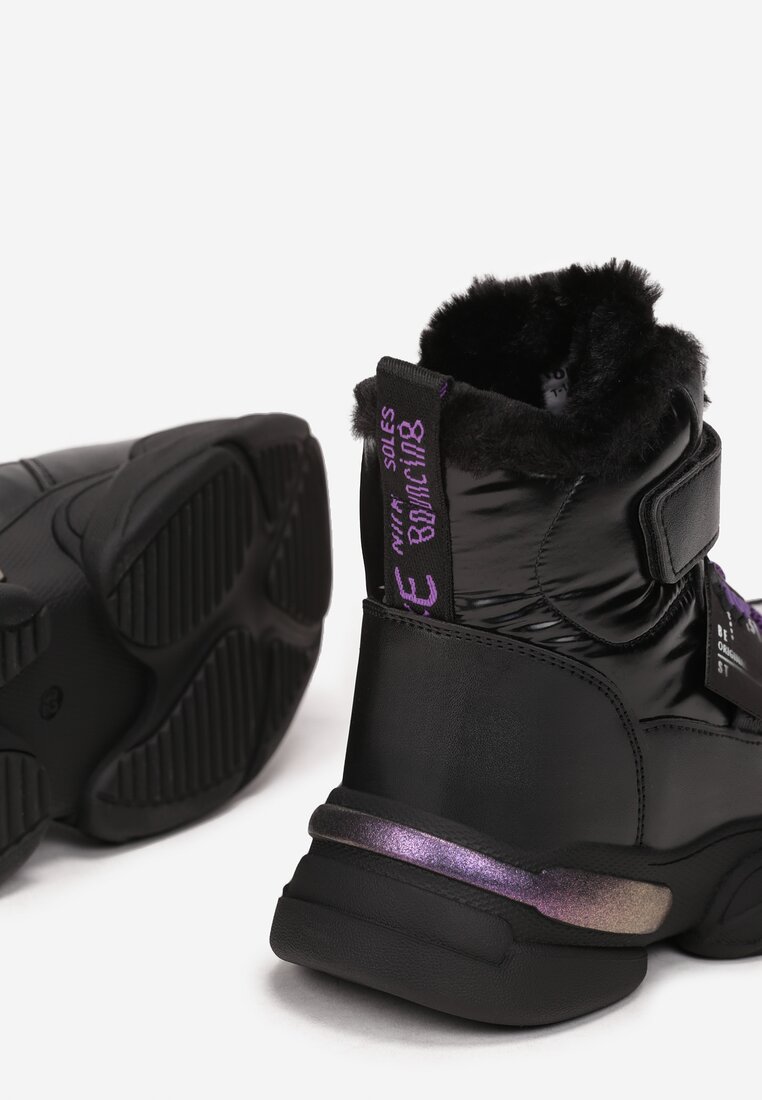 Czarno-Fioletowe Śniegowce na Grubej Podeszwie Mevna