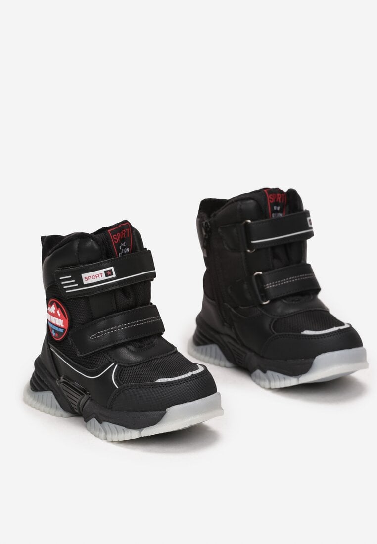 Czarne Śniegowce na Grubej Podeszwie z Naszywkami Dusla