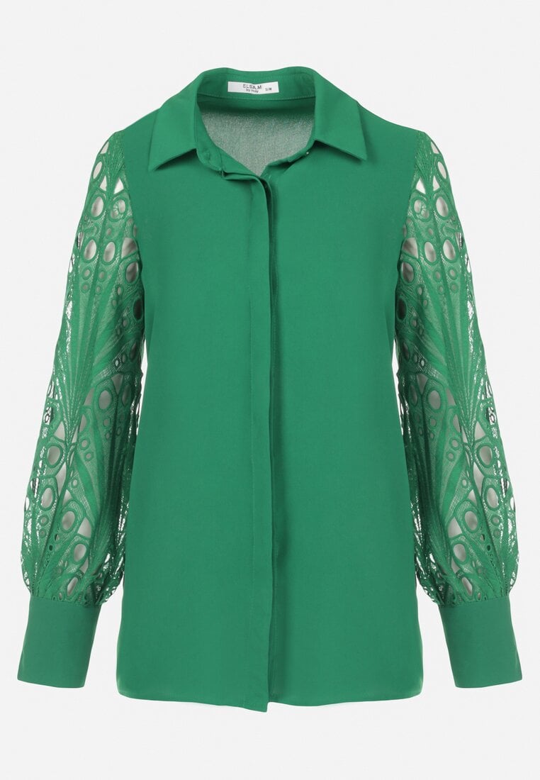 Zielona Koszula z Koronkowymi Rękawami Laeneis