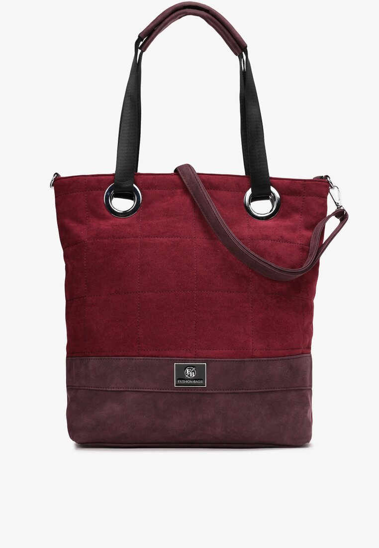 Bordowa Torebka Shopper z Pikowaniem Frideen