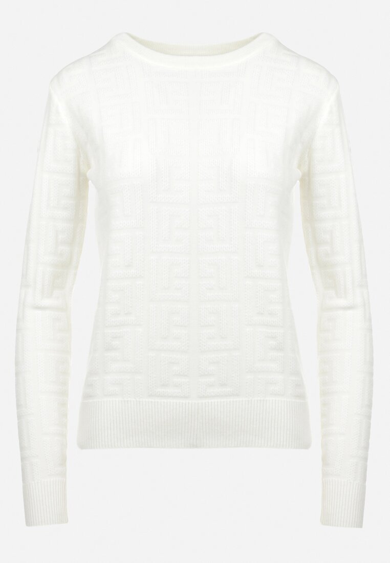 Biały Sweter w Geometryczny Wzór Chliphe