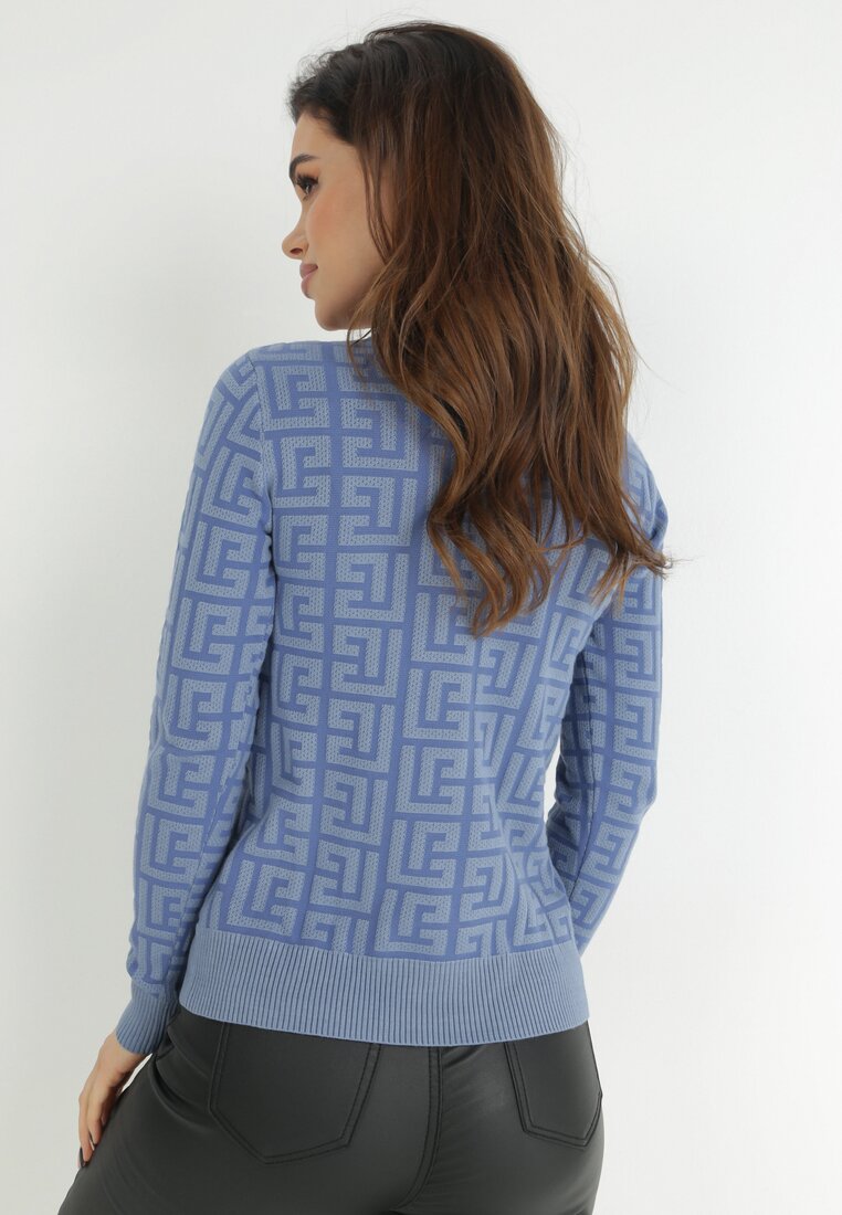 Niebieski Sweter w Geometryczny Wzór Chliphe