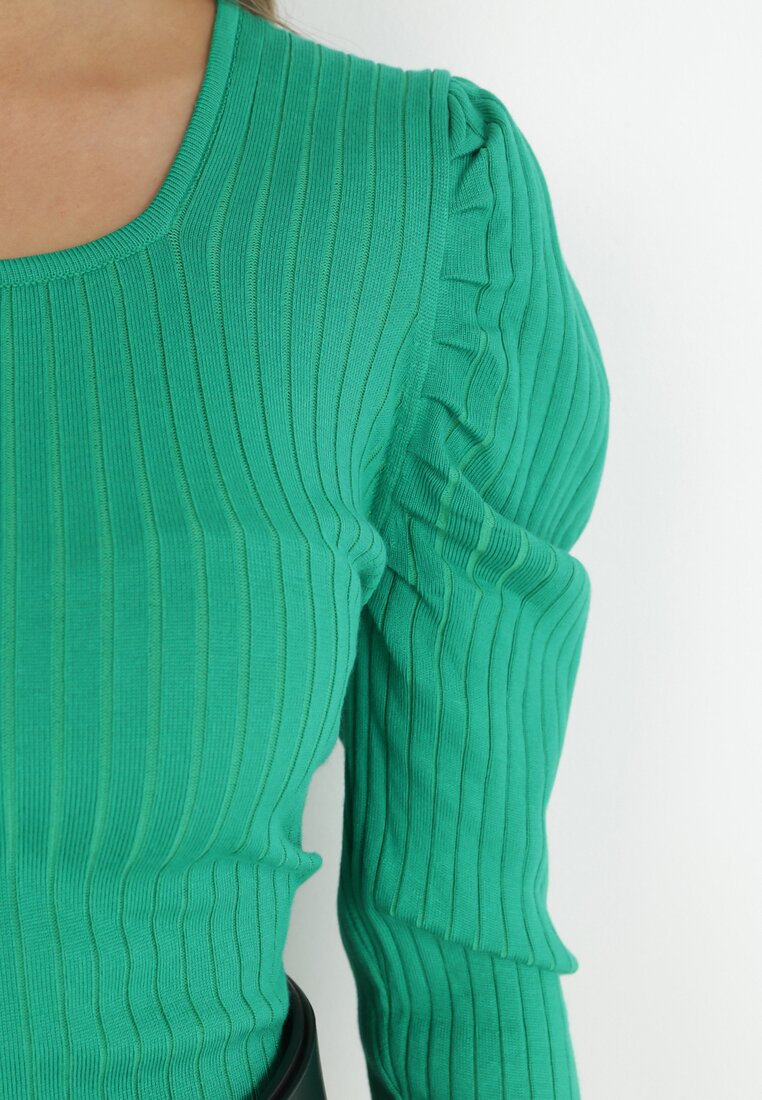 Zielony Sweter z Bufiastym Rękawem Hecena
