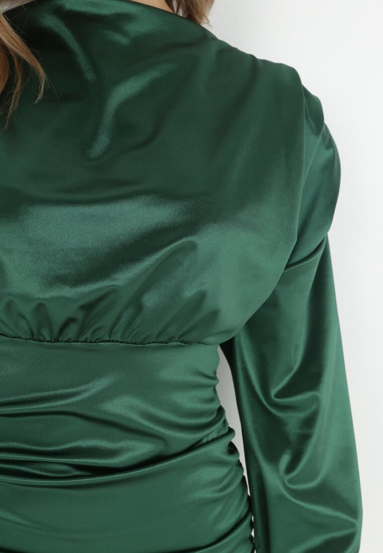 Zielona Satynowa Sukienka Mini Velne