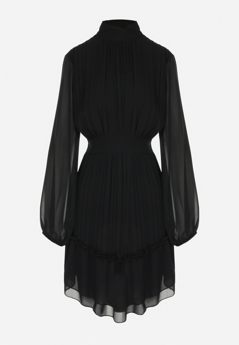 Czarna Plisowana Sukienka Mini Rophe