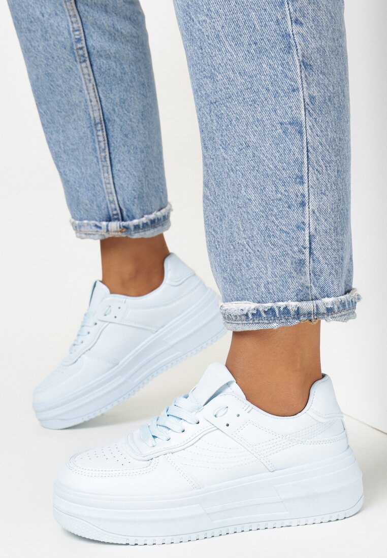 Niebieskie Sneakersy Sznurowane na Grubej Podeszwie Vemnan