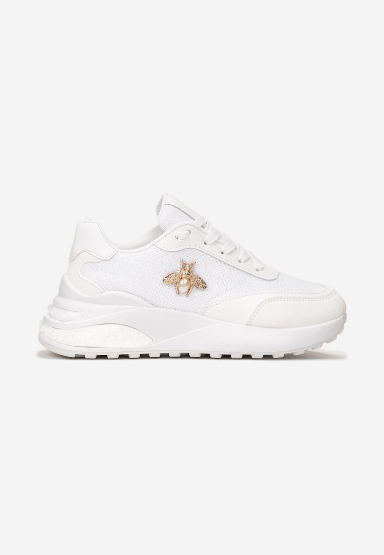 Białe Sneakersy Brokatowe na Grubej Podeszwie  Naono